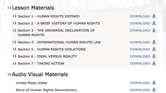 
    All United for Human Rights educational videos, booklets and materials are available for download from the app, as well as in-line with the lessons themselves, ready for immediate viewing.
    